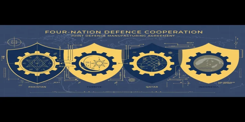 Conceptual illustration of the four-nation Badr defence cooperation agreement between Pakistan, Turkiye, Qatar and Indonesia.