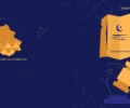 Abstract editorial illustration of a stylised Pakistan map with a constitutional document and gavel motif in blue and amber tones — symbolic artwork, not a photograph