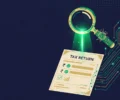 AI-powered tax return checking: FBR illustration showing artificial intelligence scanning an income tax return.
