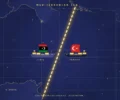 Flat editorial illustration showing stylised Libyan and Turkish ships on a map of the Mediterranean divided by a dashed maritime boundary line